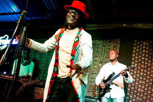 SemaBOX founder Dan Aceda performing with a band in Nairobi in May 2018.